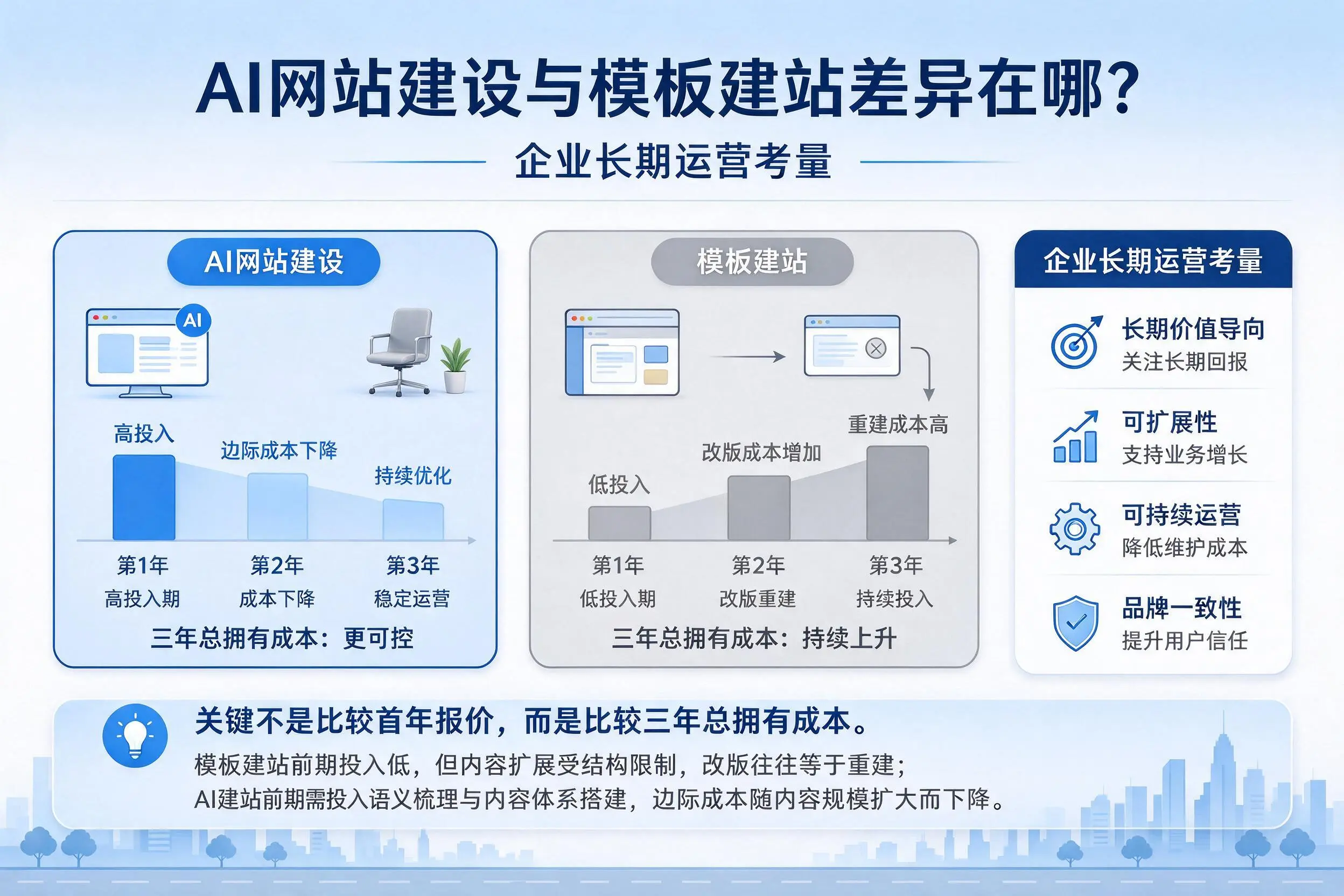AI网站建设与模板建站差异在哪？青岛企业长期运营考量